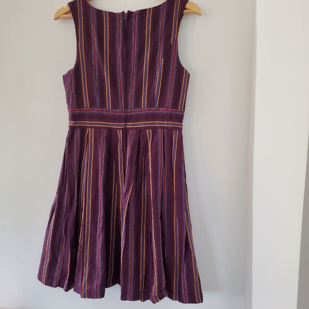MODCLOTH M Purple Striped Sleeveless Fit & Flare Dress Pleats Pockets Lined EUC - Picture 14 of 14